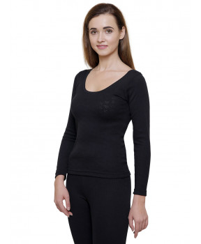 Bodycare Women Top Round Neck Full Sleeves Gold Black